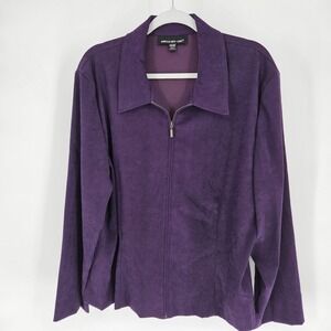 Briggs New York Purple Faux Suede Zip Front Jacket Womens 16W Office Staple